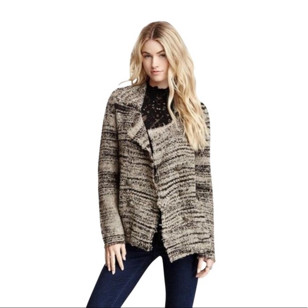 Free People Multi-color Zebra Yarn Double Breasted Sweater Blazer-S